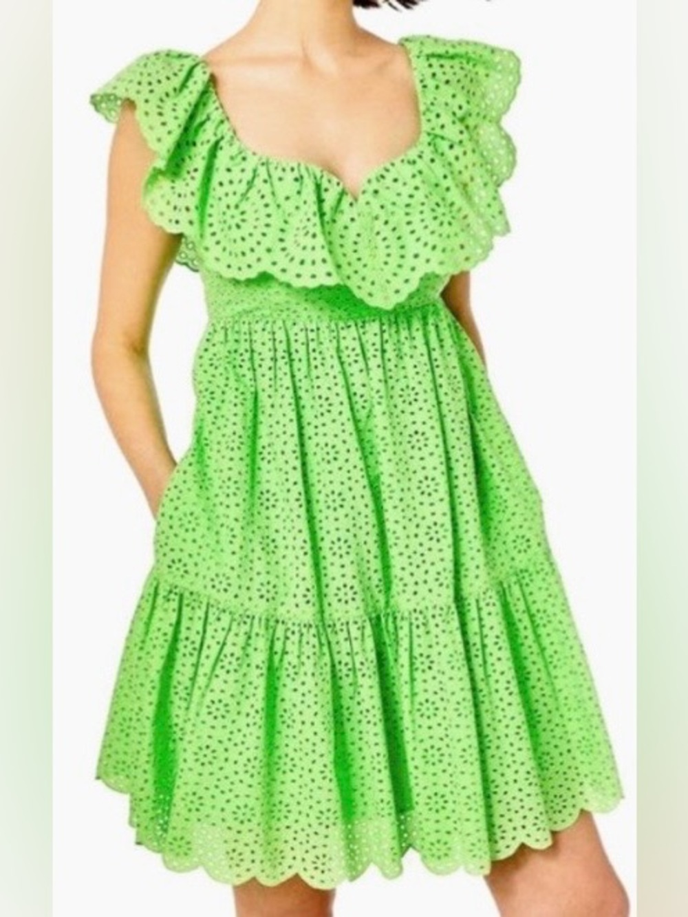 Lilly Pulitzer Asteria Eyelet Babydoll in Gorgeous Green w Pockets - Size 10